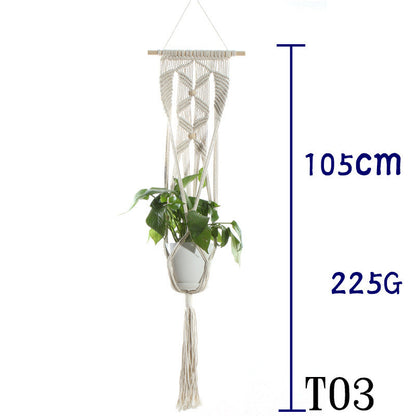 Flower Pot Net Bag Beige Cotton Rope Indoor Plant Hanger Hanging Basket Sling